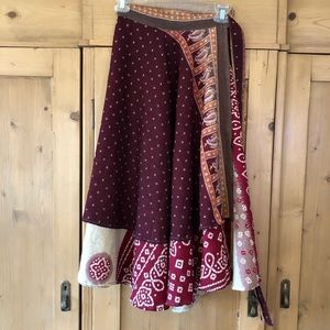 Wrap Sari Skirt Exotic Burgundy India One Size